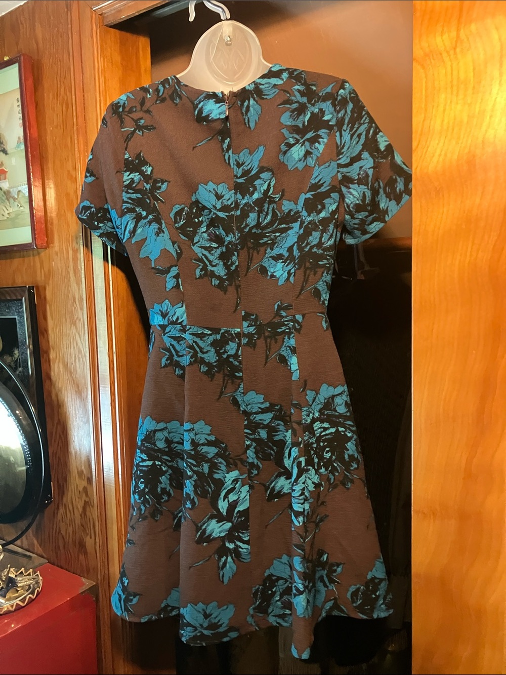 Who What Wear Black Brown Teal Floral Print Short Sleeve Dress - Picture 3 of 6
